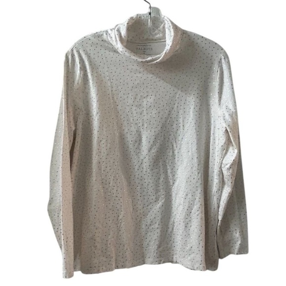Talbots Women's Plus 1X Turtleneck Tee White Gold Polka Dot Long Sleeve - Picture 7 of 9